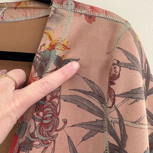 Anthropologie Solitaire Mauve Floral bold Boho Eclectic Longline Cardigan Jacket - Picture 3 of 4